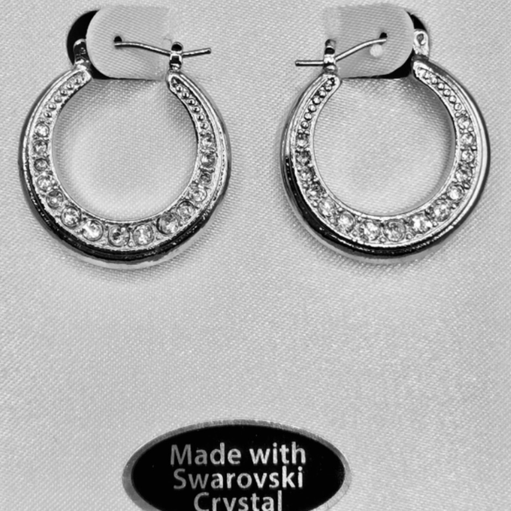 Swarovski Crystals Hoop Earrings • NEW In Box • Sterling Silver Overlay